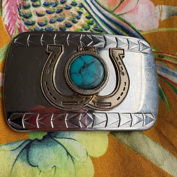 Vintage Accessories - ✨ Vintage Western Double Horseshoe Turquoise-Style Belt Buckle